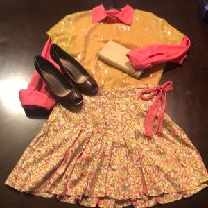 Diane von Furstenberg pleated silk chiffon & cotton print 2 way skirt w/ pleats